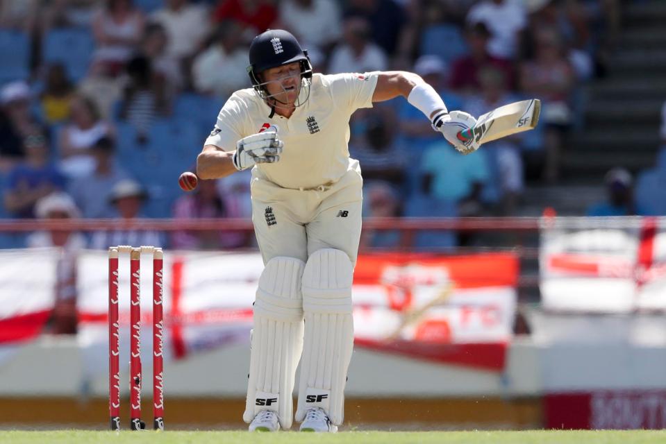  Joe Denly plays a shot off the bowling of Shannon Gabriel