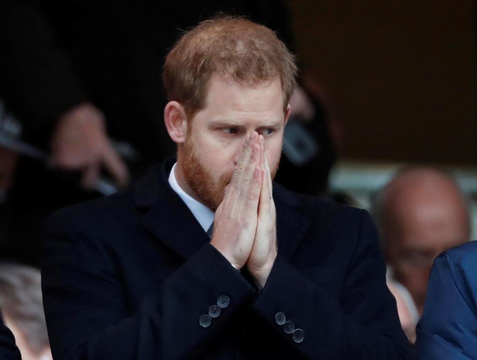  Prince Harry attended the Guinness Six Nations England v France rugby match at Twickenham Stadium after Meghan's explosive letter was revealed