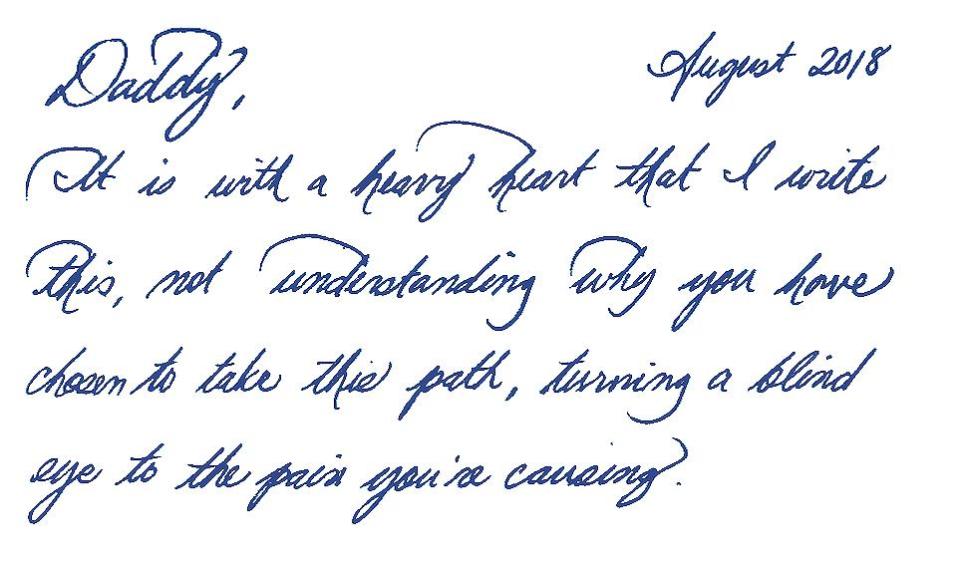  Addressed to 'Daddy' in elegant handwriting, Meghan asked why her dad is 'turning a blind eye' to the 'pain he's causing'