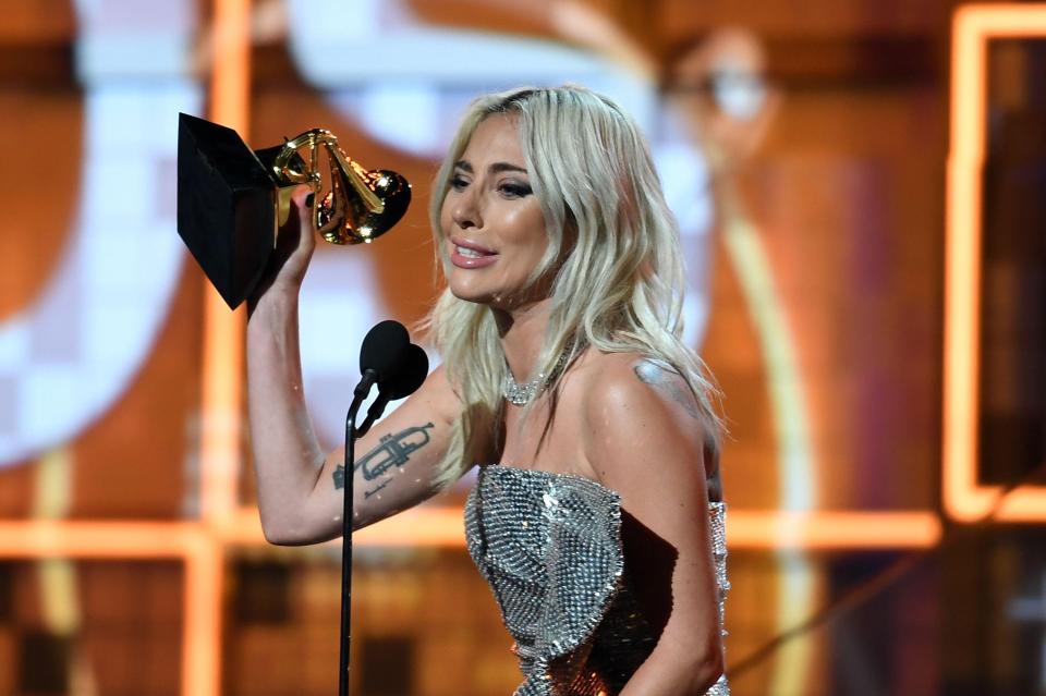  Lady Gaga broke down in tears as she collected her award at last night's Grammys in LA