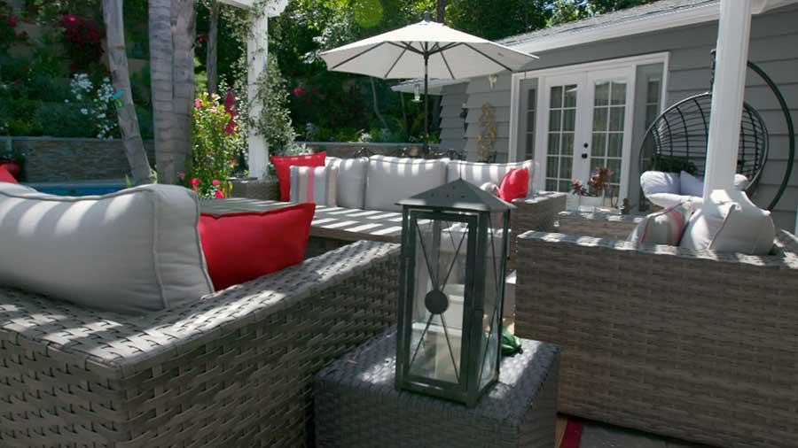  There's also a plush seating area to entertain guests outside