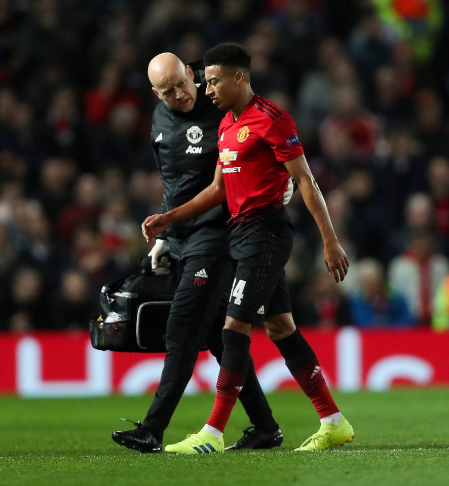 Jesse Lingard limps off for Man United moments before the break with a suspected hamstring injury