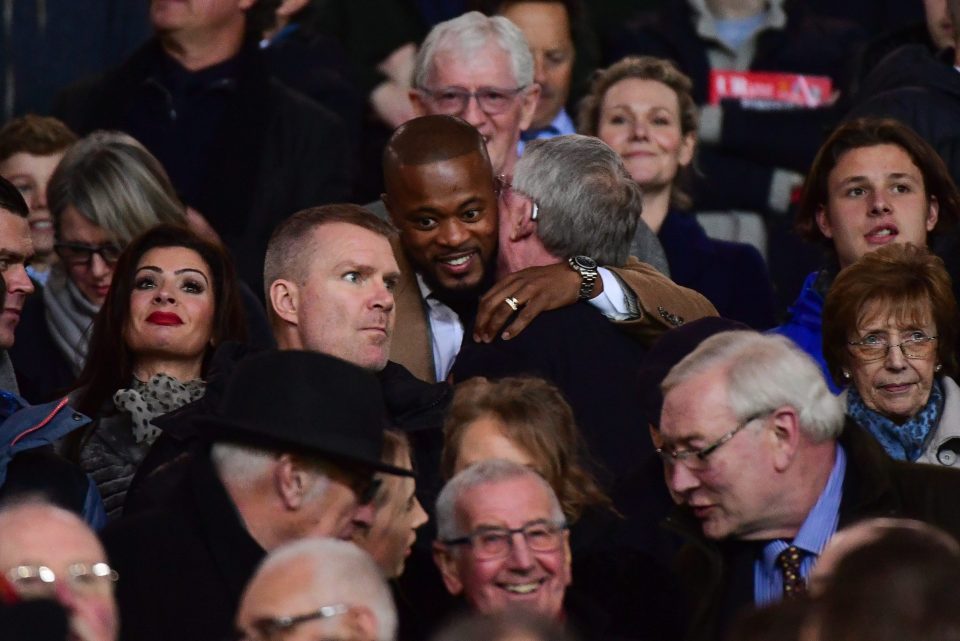 Sir Alex Ferguson was also involved in a warm embrace with his former player Patrice Evra in the stands