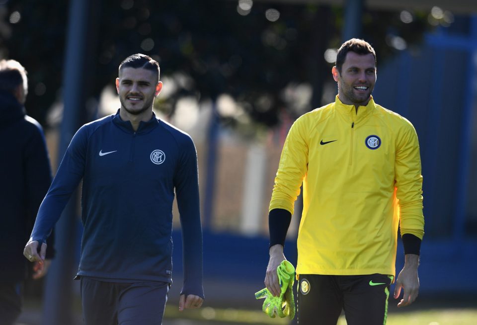  Icardi did not look too bothered about being stripped of his duty during training today