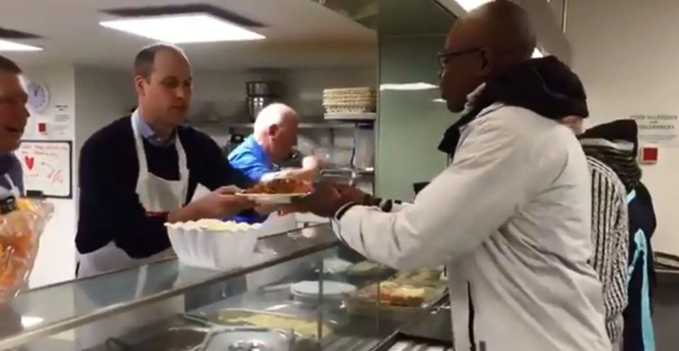 Prince William today served up lunch for those at the charity