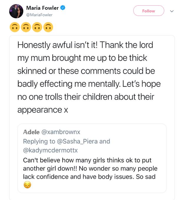  Maria then shared a post from Kady in which she condoned trolls making nasty remarks about children