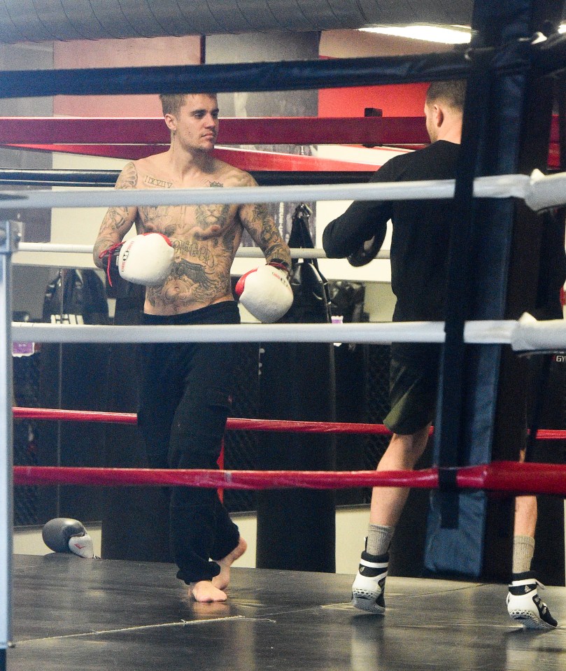 Justin Bieber let off some steam in the boxing ring