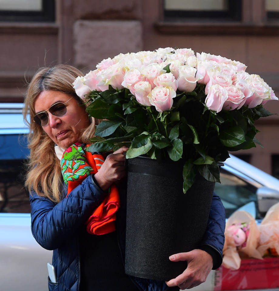 A delivery truck was seen unloading an array of floral arrangements outside of the Upper East Side hotel 