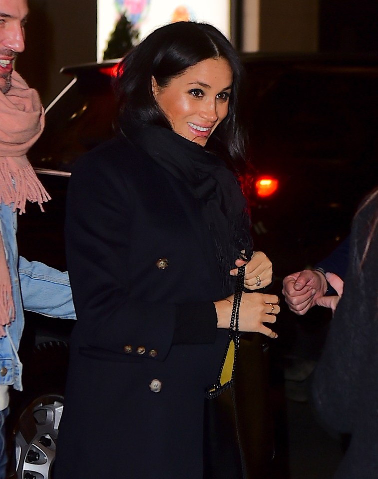 Meghan Markle couldn’t contain her excitement as she arrived for the night out in Manhattan