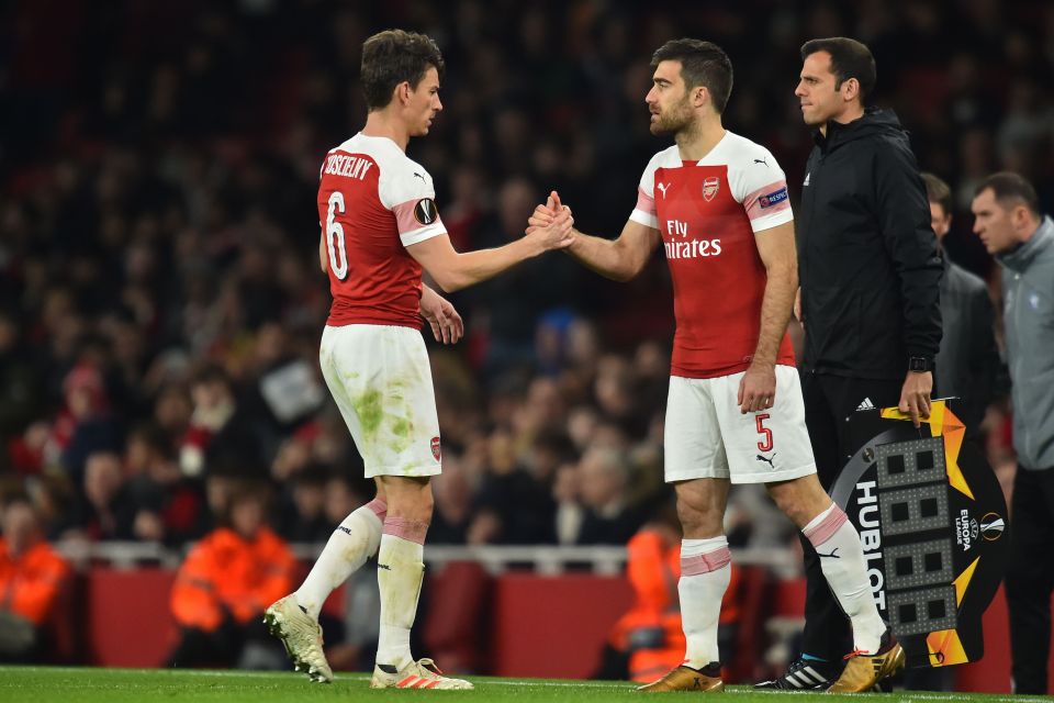 Laurent Koscielny came off injured and was replaced by Sokratis just before the hour mark