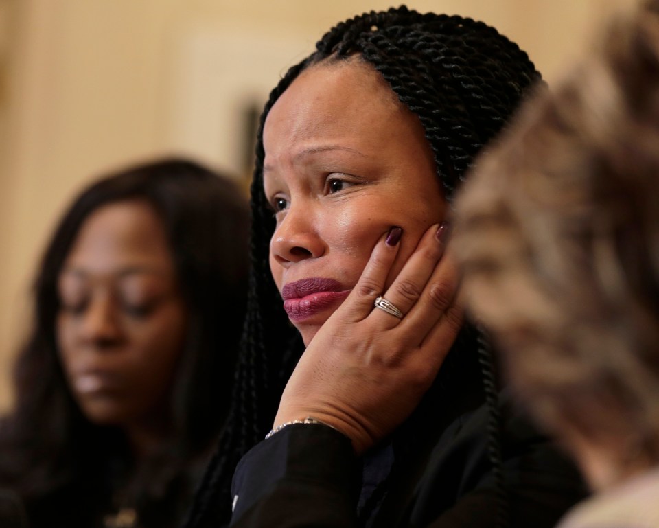  Latresa Scaff, right, speaking during a news conference with Rochelle Washington