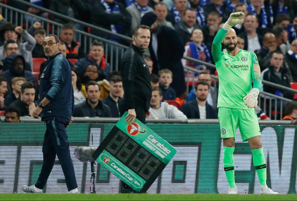  Chelsea No2 keeper Willy Caballero warmed up and was poised to go on for the Wembley penalty shootout - only for Kepa to refuse to come off