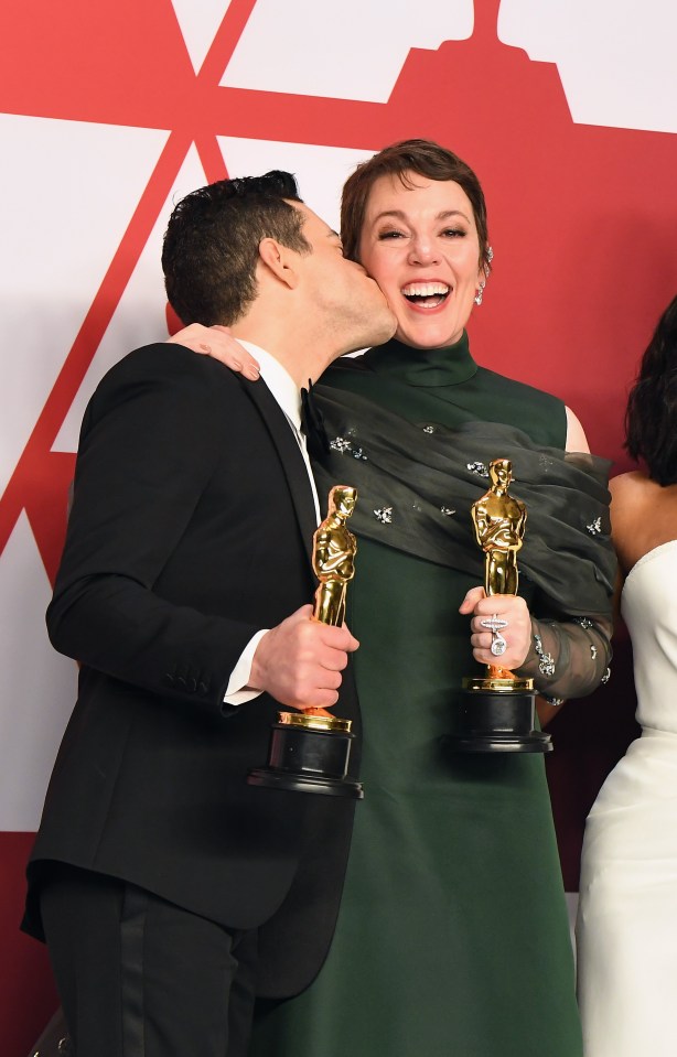  Best Actor winner Rami Malek kissed Olivia on the cheek