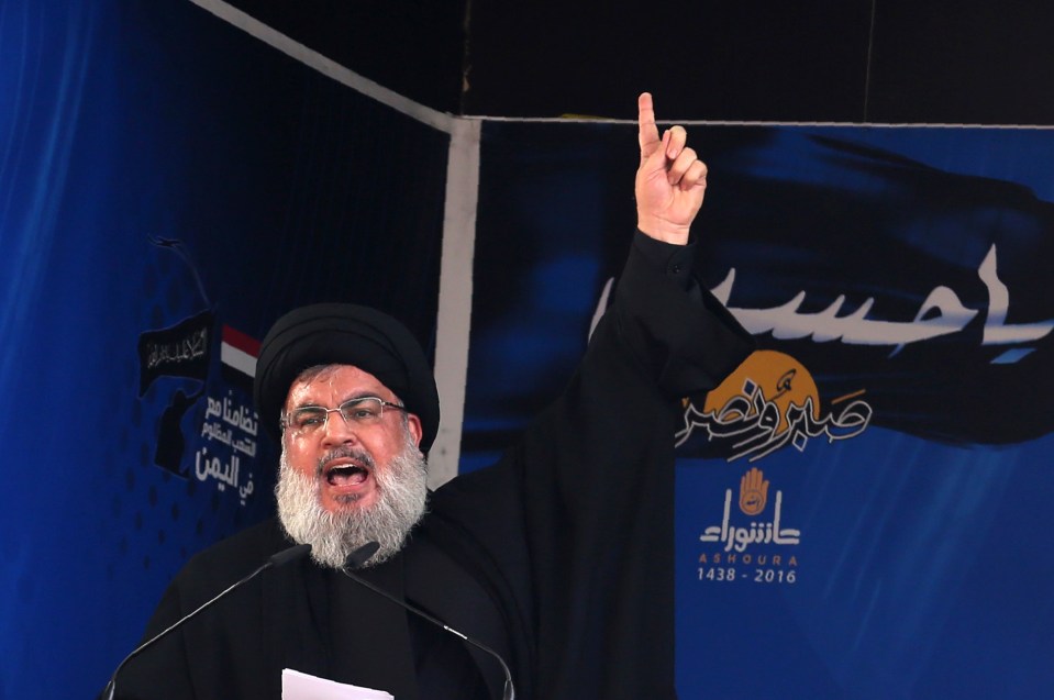 Lebanon's Shiite movement Hezbollah's leader Hassan Nasrallah addresses a crowd