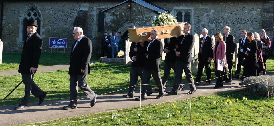  Vikki Orvice's husband Ian Ridley was seen walking behind the casket this afternoon