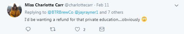  Charlotte says he should get a refund for his private education