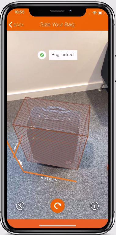  The cage can then be placed over the suitcase to measure it