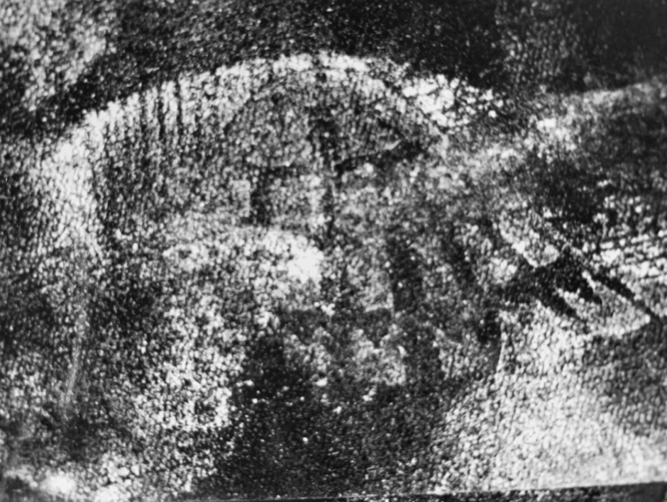 Footwear marks in the blood on a dark-coloured carpet only became visible after treatment with luminol