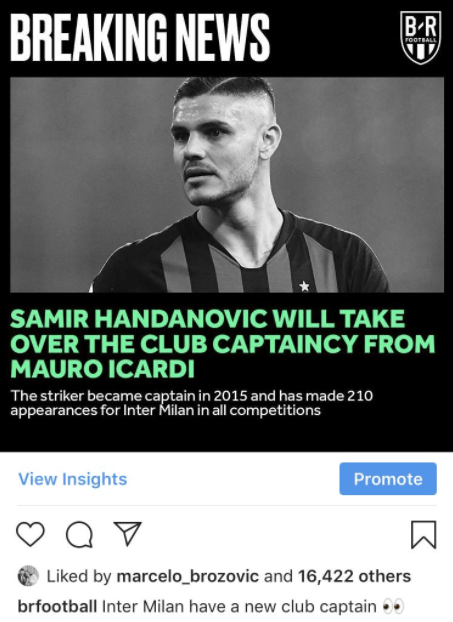  Brozovic liked this photo of Icardi being stripped of the captaincy