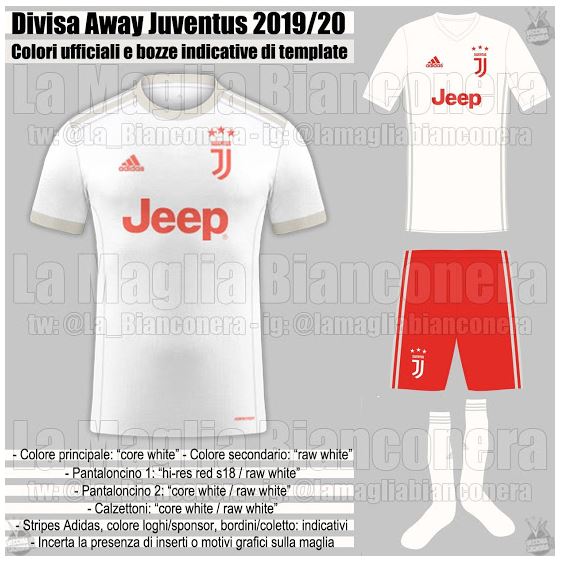  Juventus' new away kit will be a white shirt with grey trim and bright red shorts