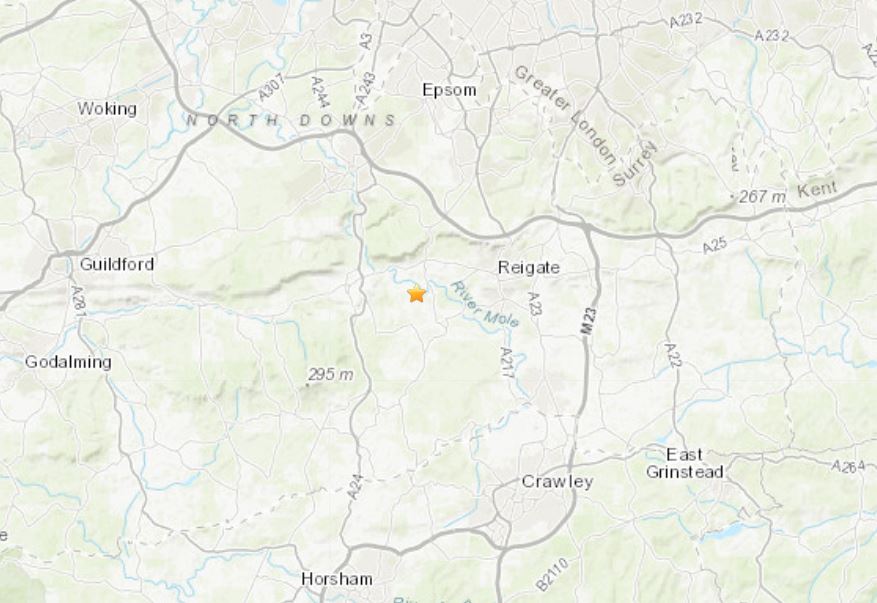 The magnitude 3.3 earthquake hit near Reigate in Surrey