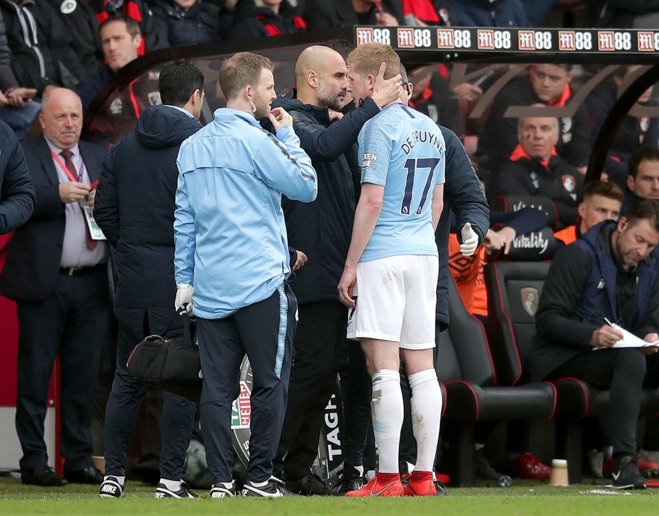  Pep Guardiola confirmed Kevin De Bruyne's latest injury means he will miss key games in City's title charge