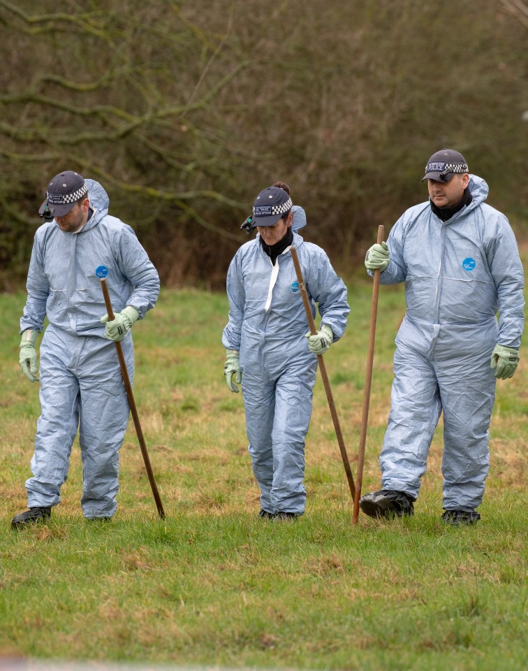  Forensic officers at the park today where Jodie was stabbed to death