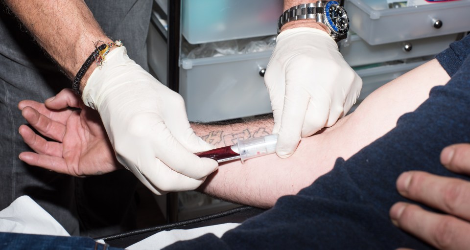  The blood is extracted from the patient's arm