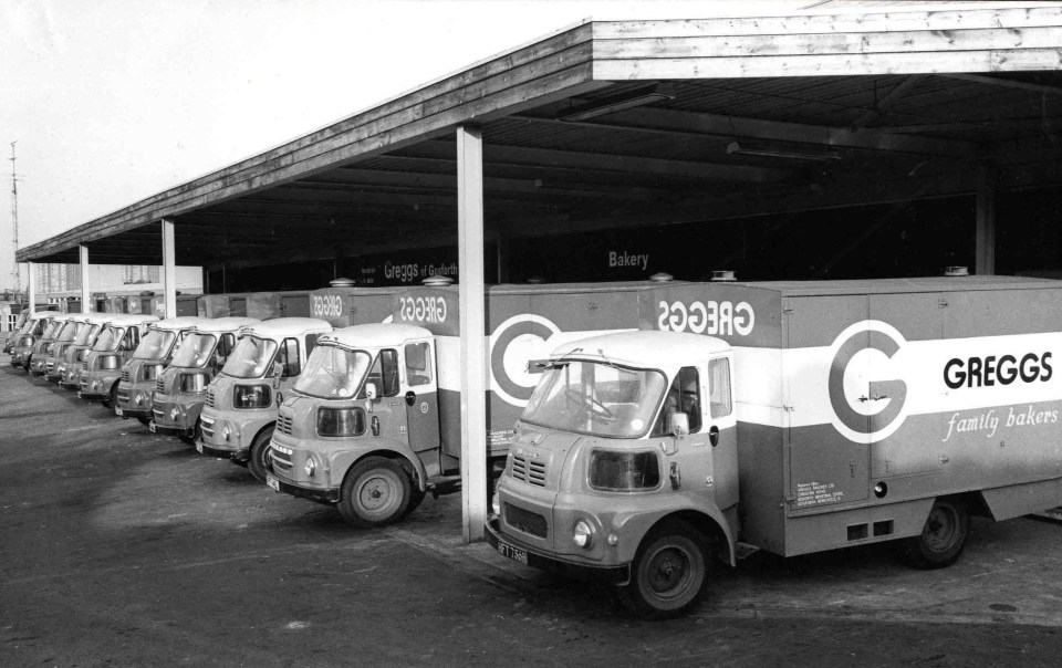 The first fleet of Greggs delivery vans in the 1950s