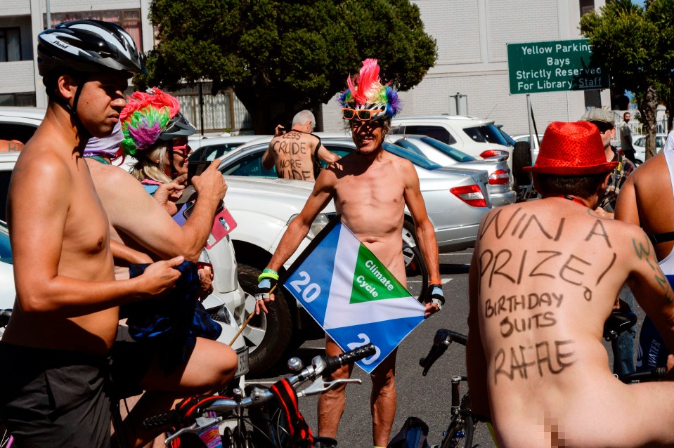 This man hid his modesty with a climate change flag