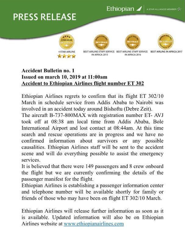 The airline issued a statement confirming the fatal crash this morning