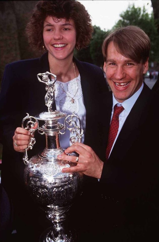  Lorraine and Paul with the Football League Winners Trophy in 1991