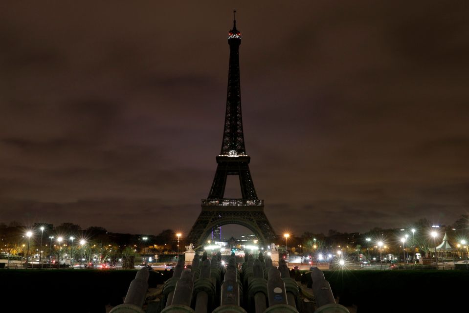 The lights of the Eiffel Tower were switched off in tribute to the victims of the attack