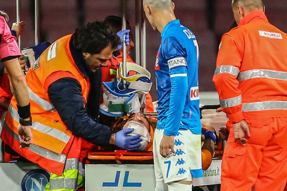  Ospina receives treatment in a medical cart