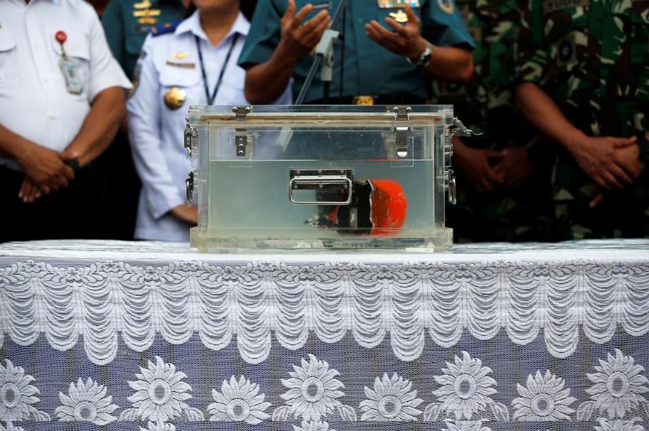  The cockpit voice recorder of a Lion Air JT610 that crashed into Tanjung Karawang sea is seen inside a special container in Jakarta, Indonesia, on January 14, 2019