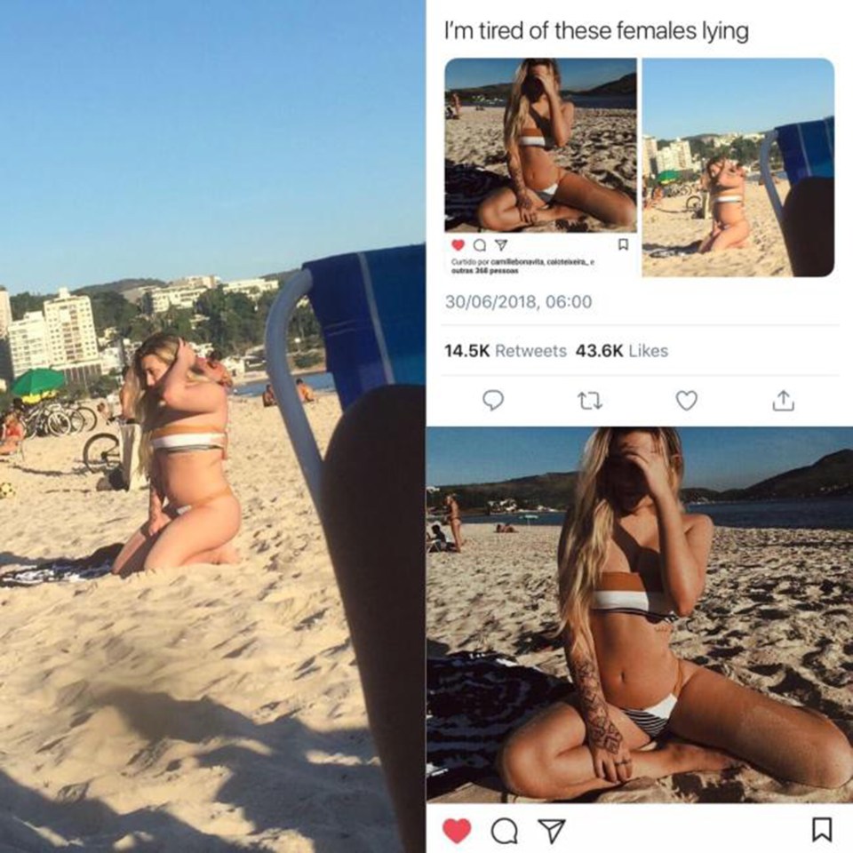  One rather cruel spectator named and shamed one woman who was spotted posing on a beach