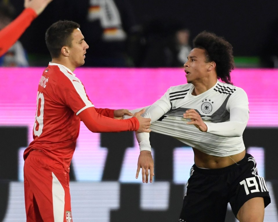  Branko Jovicic clashes with Leroy Sane before the end of the game