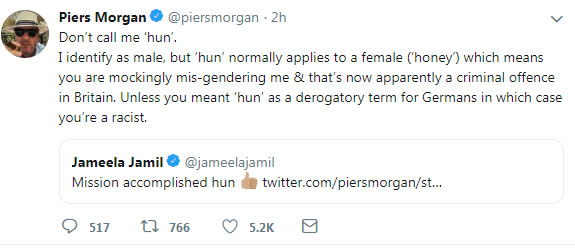  Piers was deeply offended by Jameela's tweets