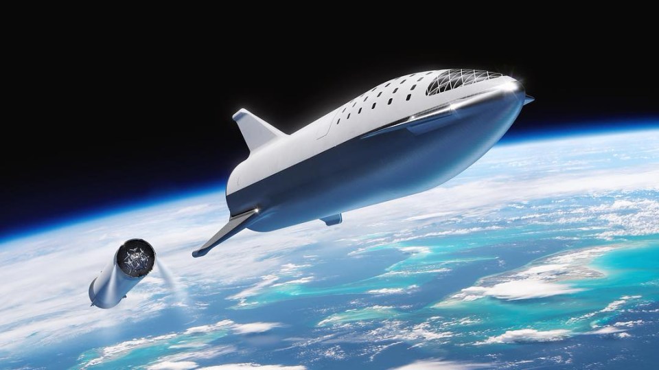  Starship will consist of a passenger craft that is blasted into space by a rocket module (pictured: artist's impression of the two separating)