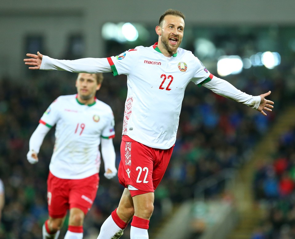  BATE Borisov midfielder Ihar Stasevich celebrates after equalising