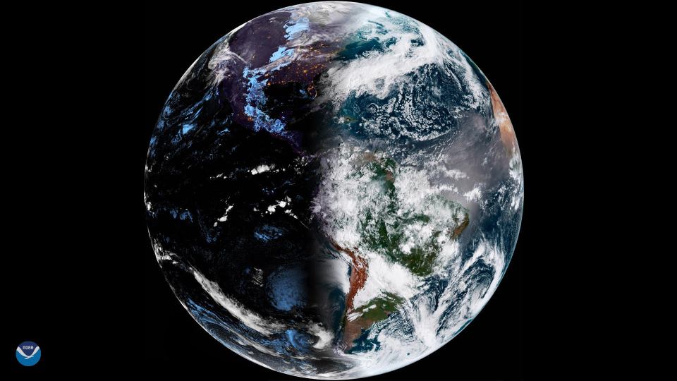 An image taken from space shows the perfect balance between night and day on the first official day of spring