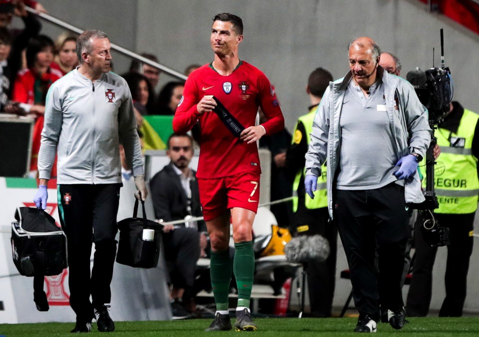  Cristiano Ronaldo was hauled off in the first half of the Euro 2020 qualifier