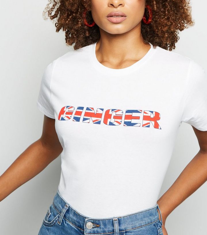  Unsurprisingly the Ginger Spice t-shirt features the Union Jack