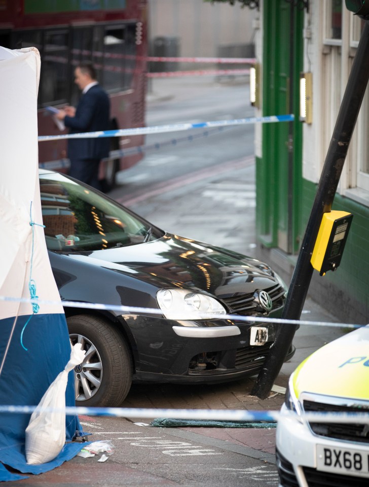  The Volkswagen car crashed into a traffic light post outside a pub in Clapham