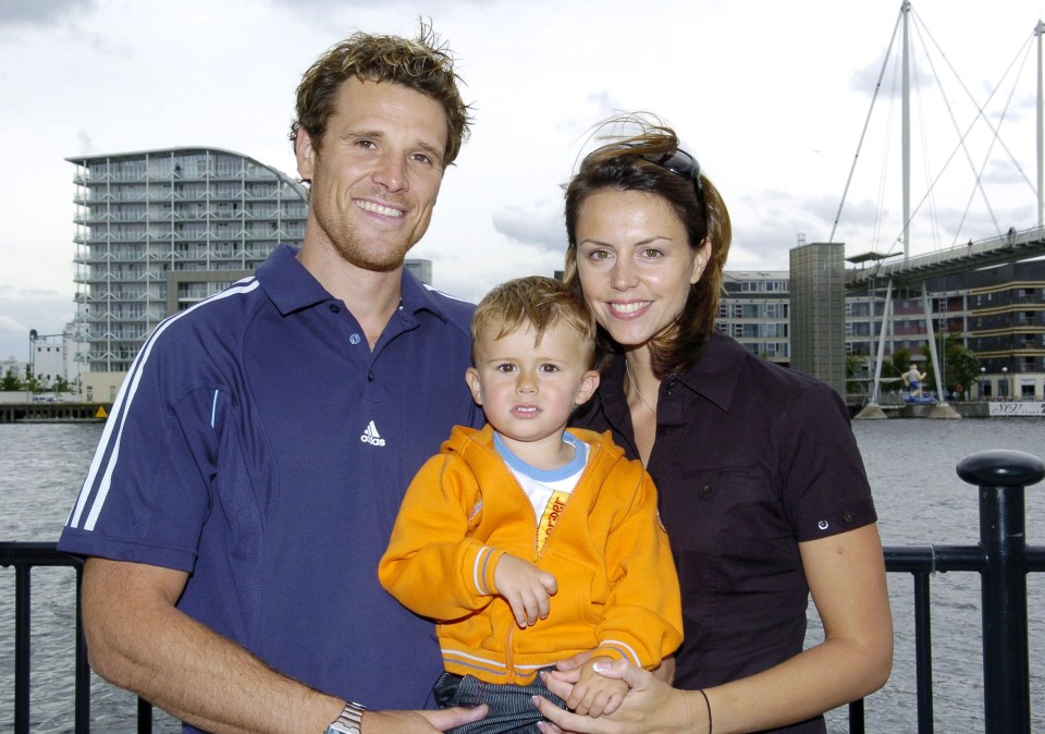 James Cracknell with son Croyde Cracknell and wife Beverly Turner 