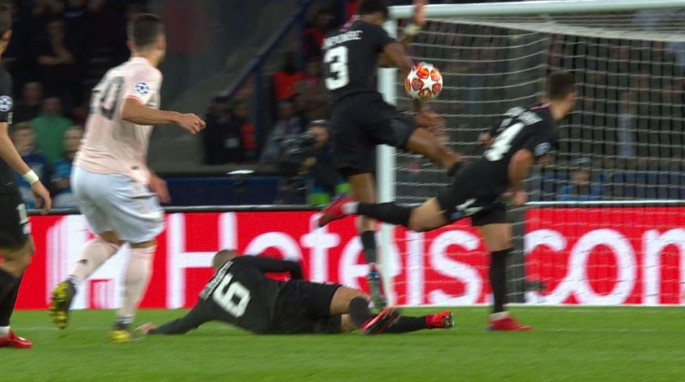  The ball struck Presnel Kimpembe's arm as he jumped to block the shot