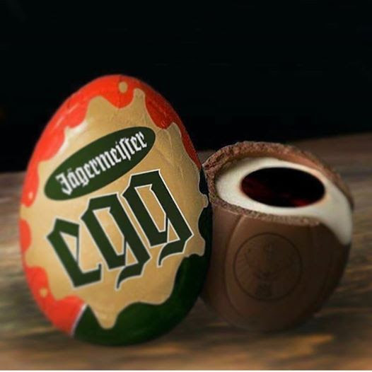  This is what the Jagermeister egg looked like when it was posted as an April Fool's Day joke - the real egg has a creamy filling with no yolk at the centre