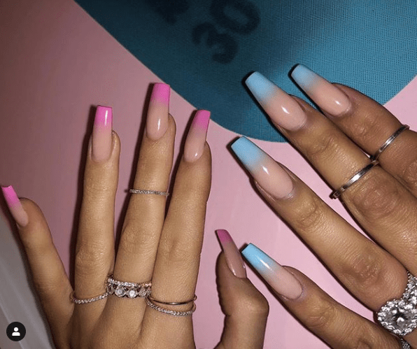  Kylie recently sparked pregnancy rumours after sharing a snap of her pink and baby blue nails