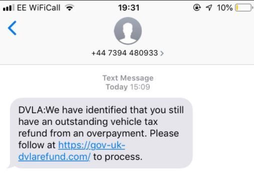  The texts claim that you overpaid on your vehicle tax and are owed a refund