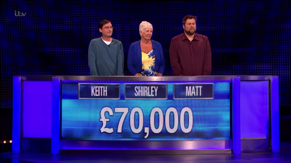  Keith, Shirley and Matt could have walked away with £23,333 each on The Chase on Friday